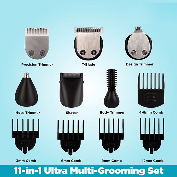 VEGA Men 11-in-1 Ultra Multi-Grooming Set with IPX 6 Showerproof Beard/Hair Trimmer, Nose Trimmer & Body Groomer And Shaver, (VHTH-20)