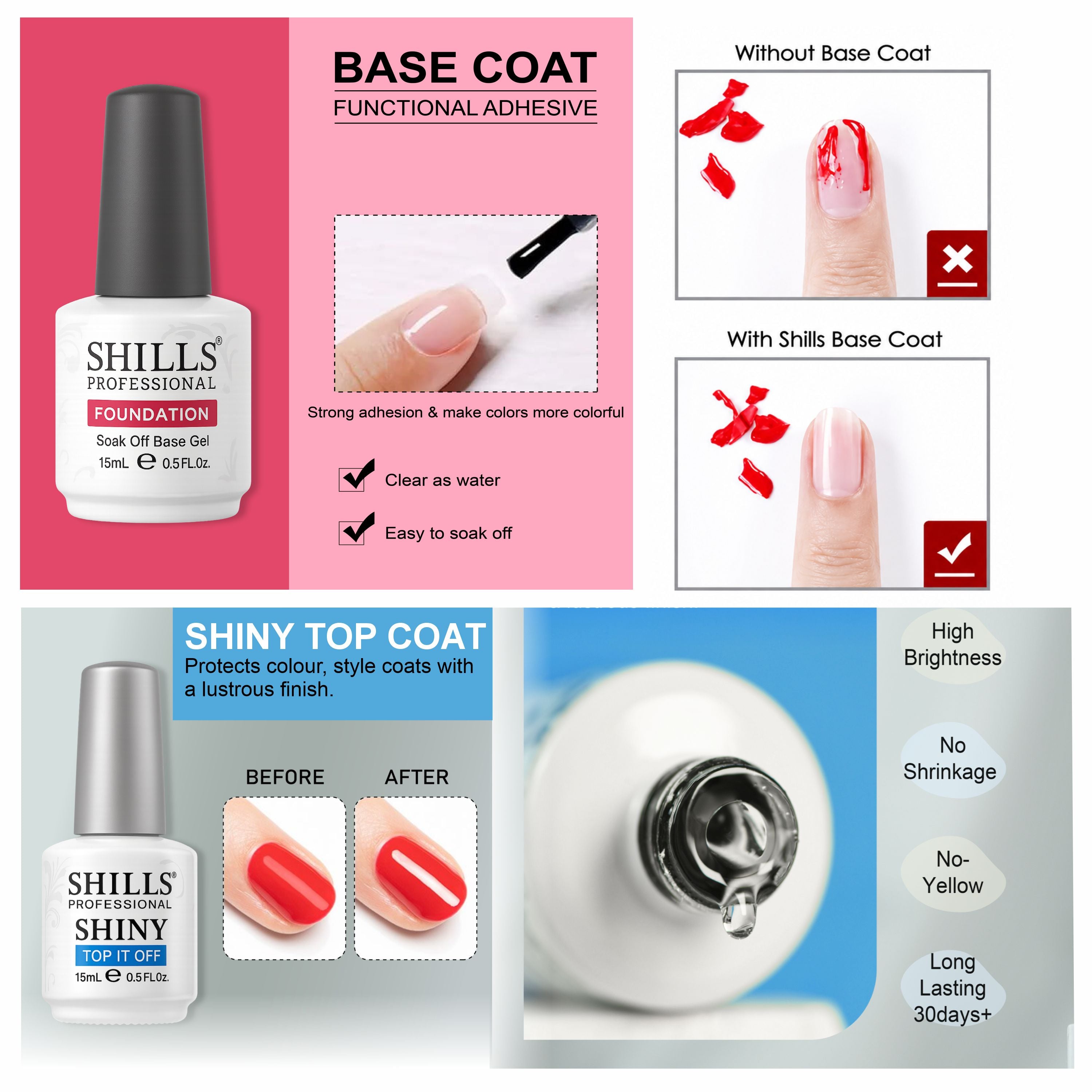 Nail Base Coat and Glossy Top Coat Combo