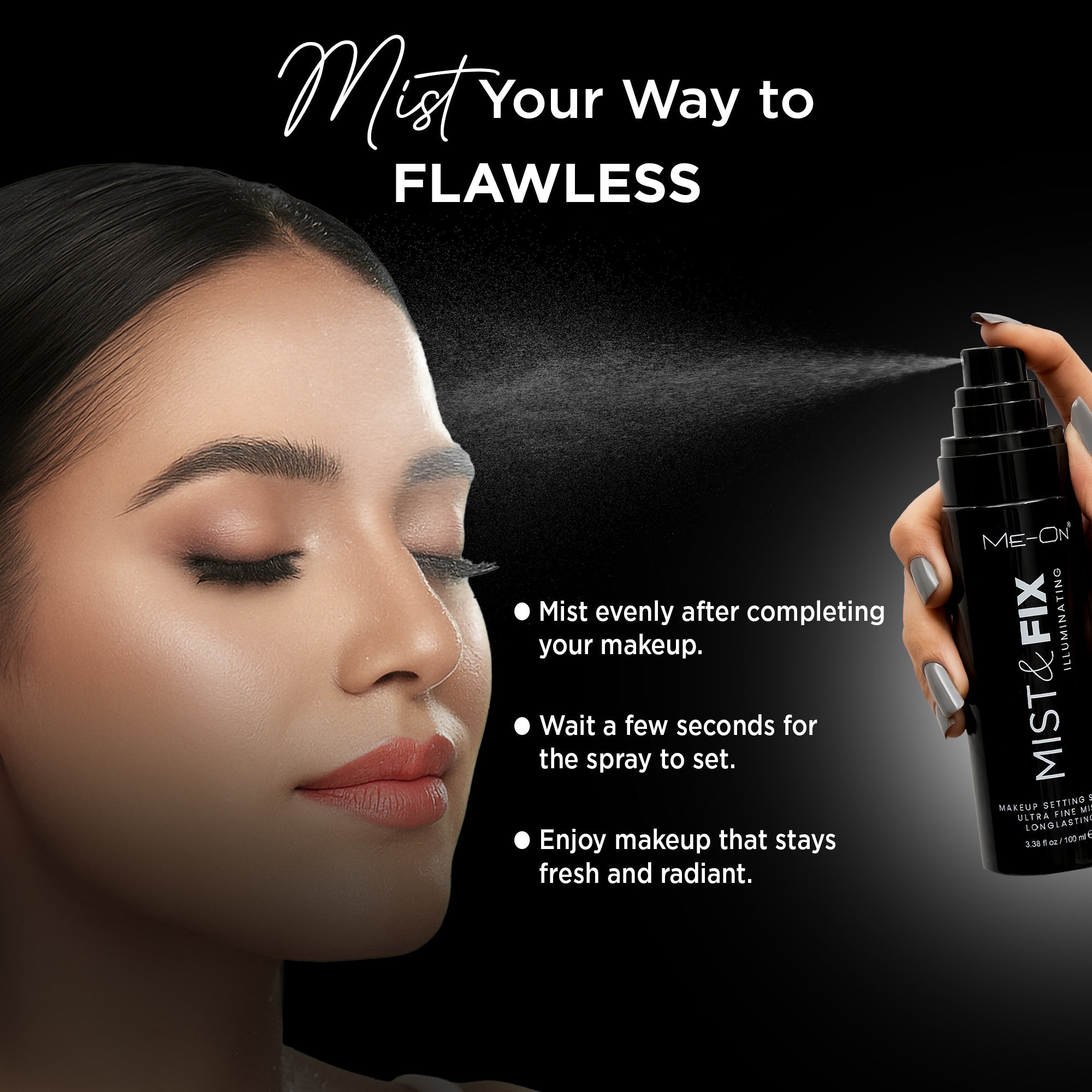 ME-ON Illuminating Infused With Hyaluronics Acid Ultra Fine & Mist Makeup Setting Spray (Long-lasting -100 Ml)