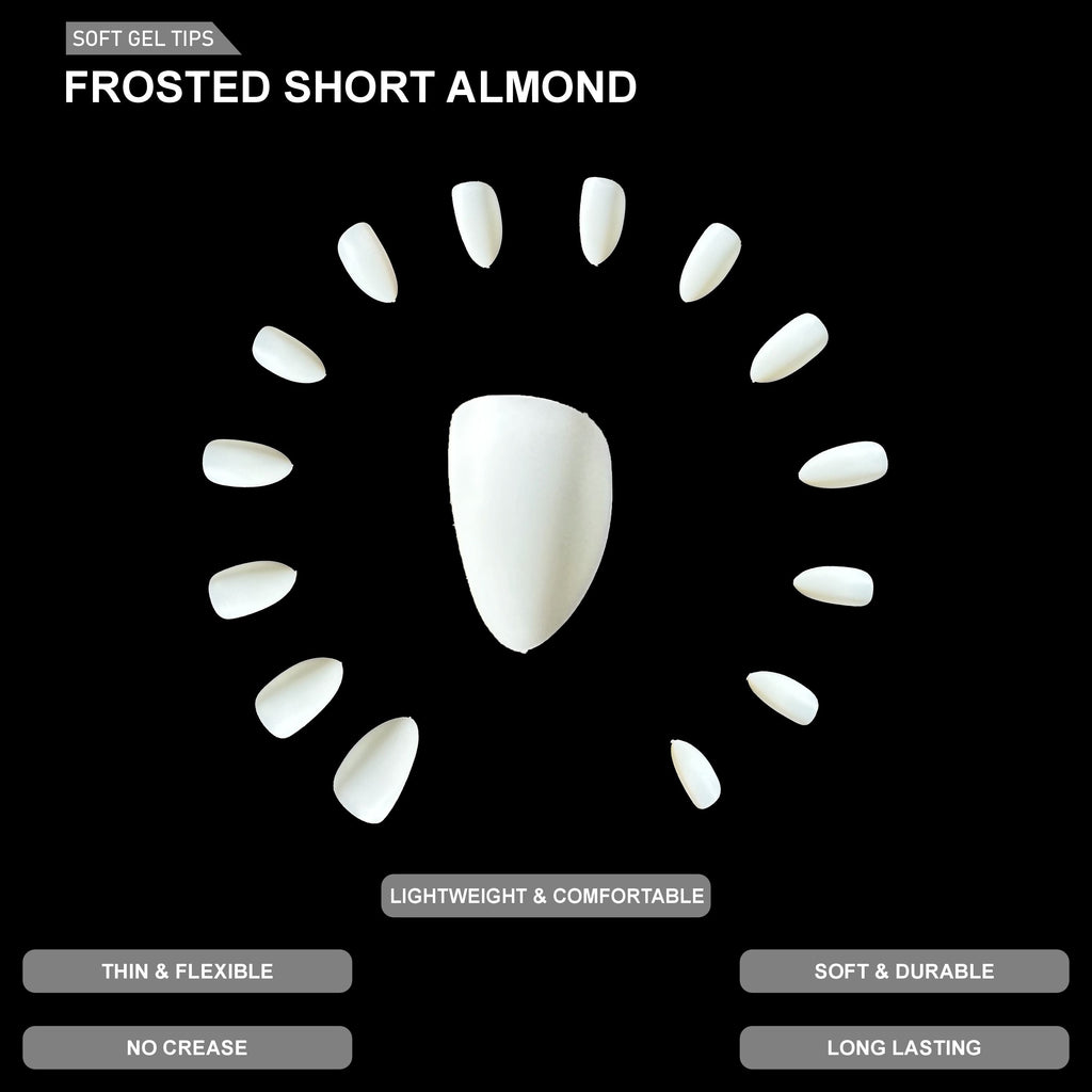 Frosted Short Almond Soft Gel Tips – 600pcs NATURAL