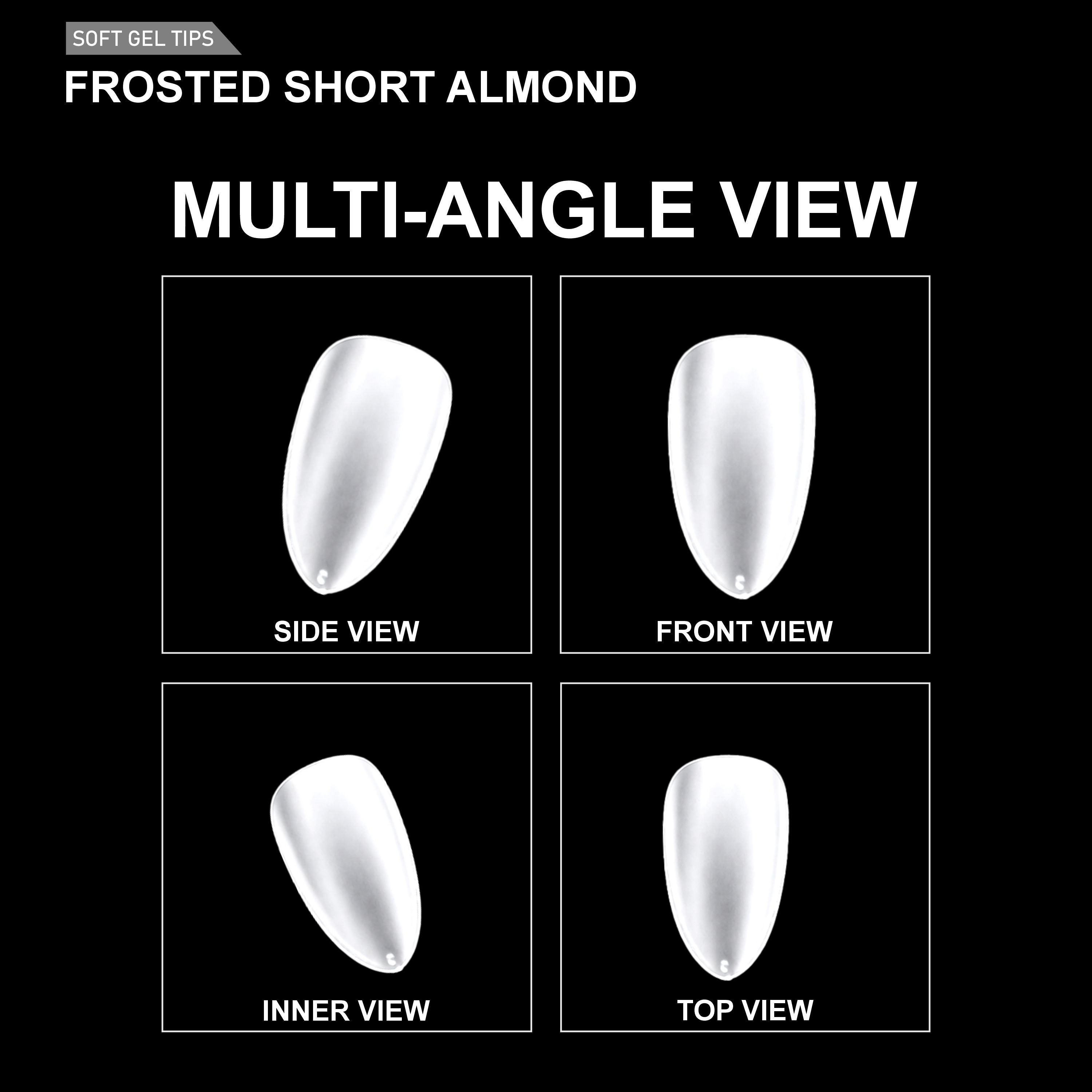 Frosted Short Almond Soft Gel Tips – 600pcs 15 sizes PT32 Clear