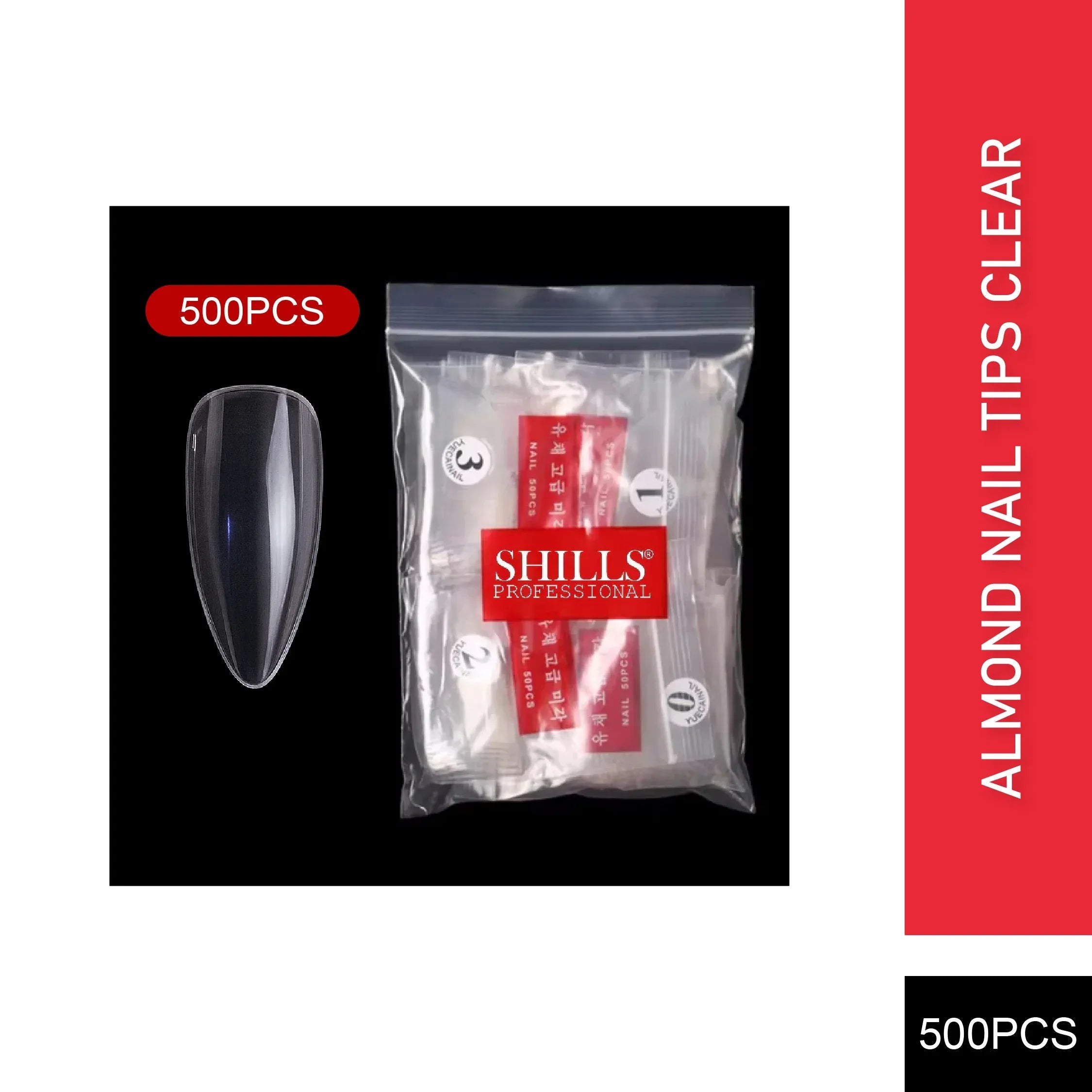 PKT 500pcs Almond Nail Tips Clear