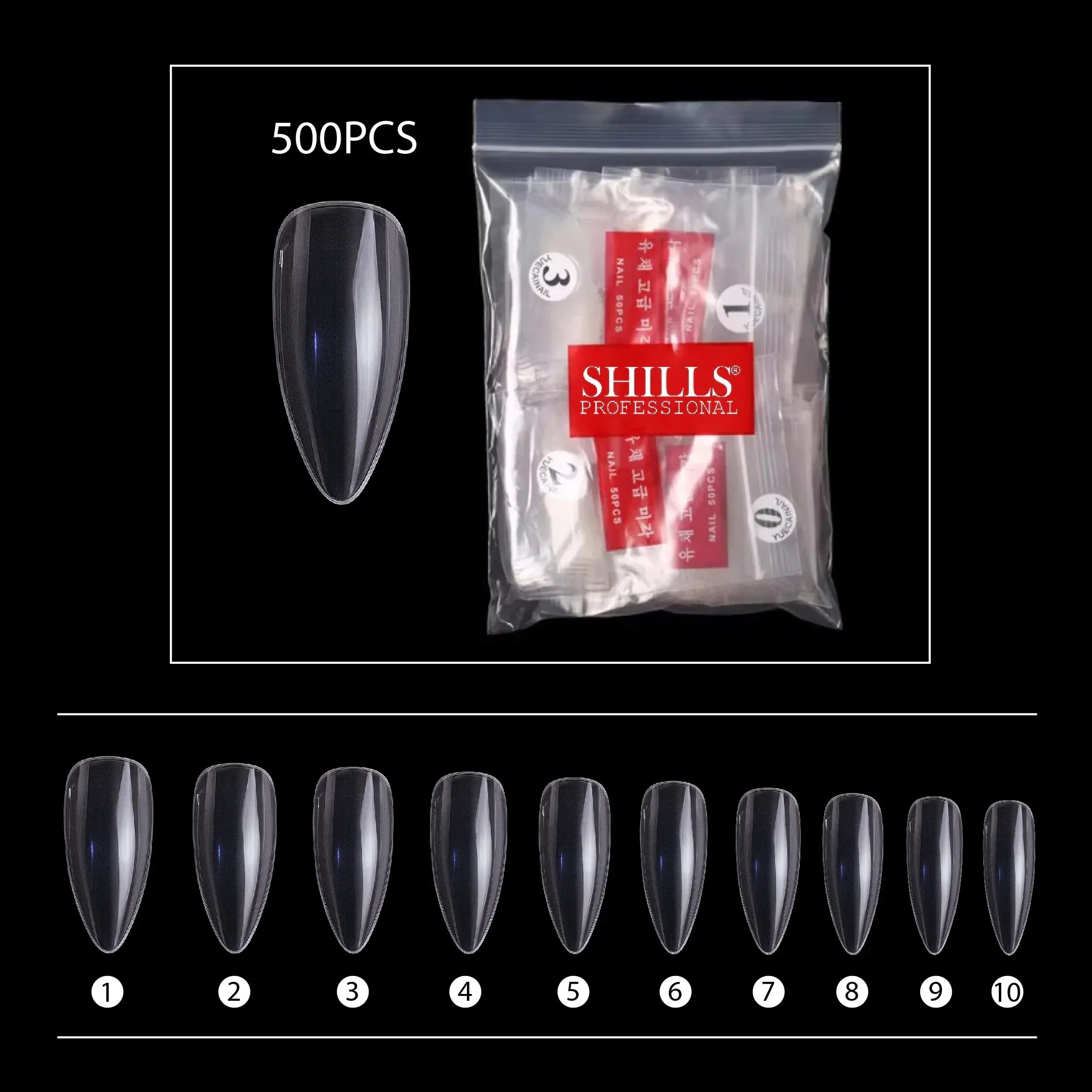 PKT 500pcs Almond Nail Tips Clear
