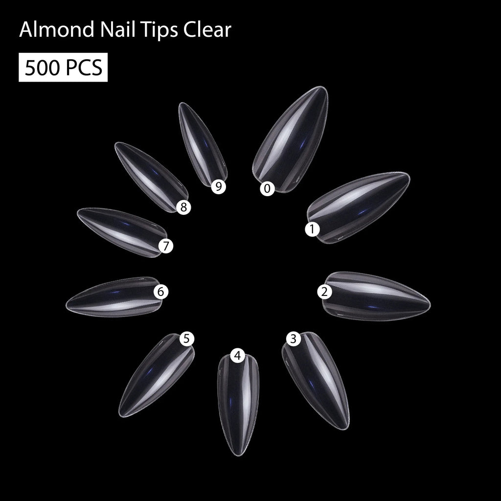 PKT 500pcs Almond Nail Tips Clear