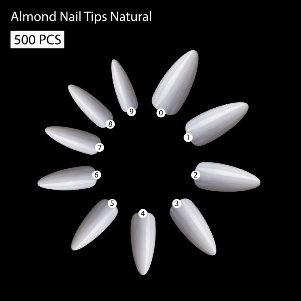 PKT 500pcs Almond Nail Tips Natural