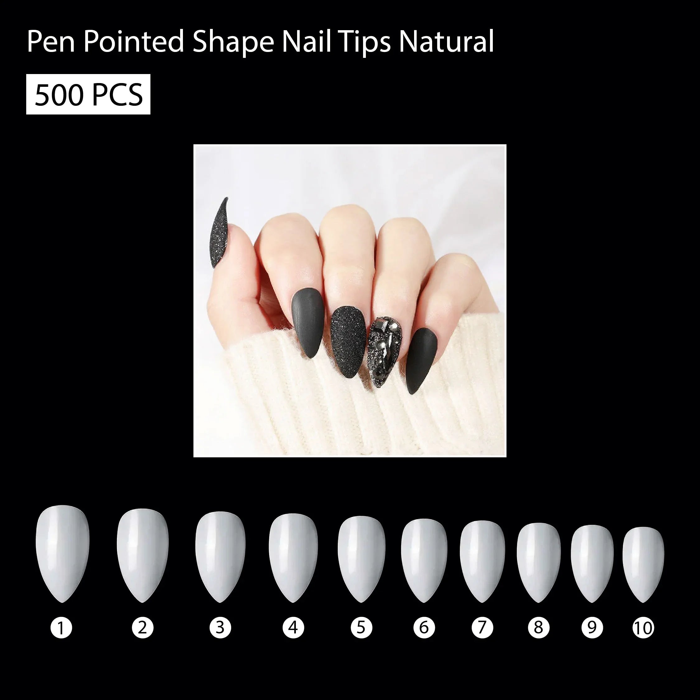 PKT 500pcs Pen Pointed Shape Nail Tips Natural