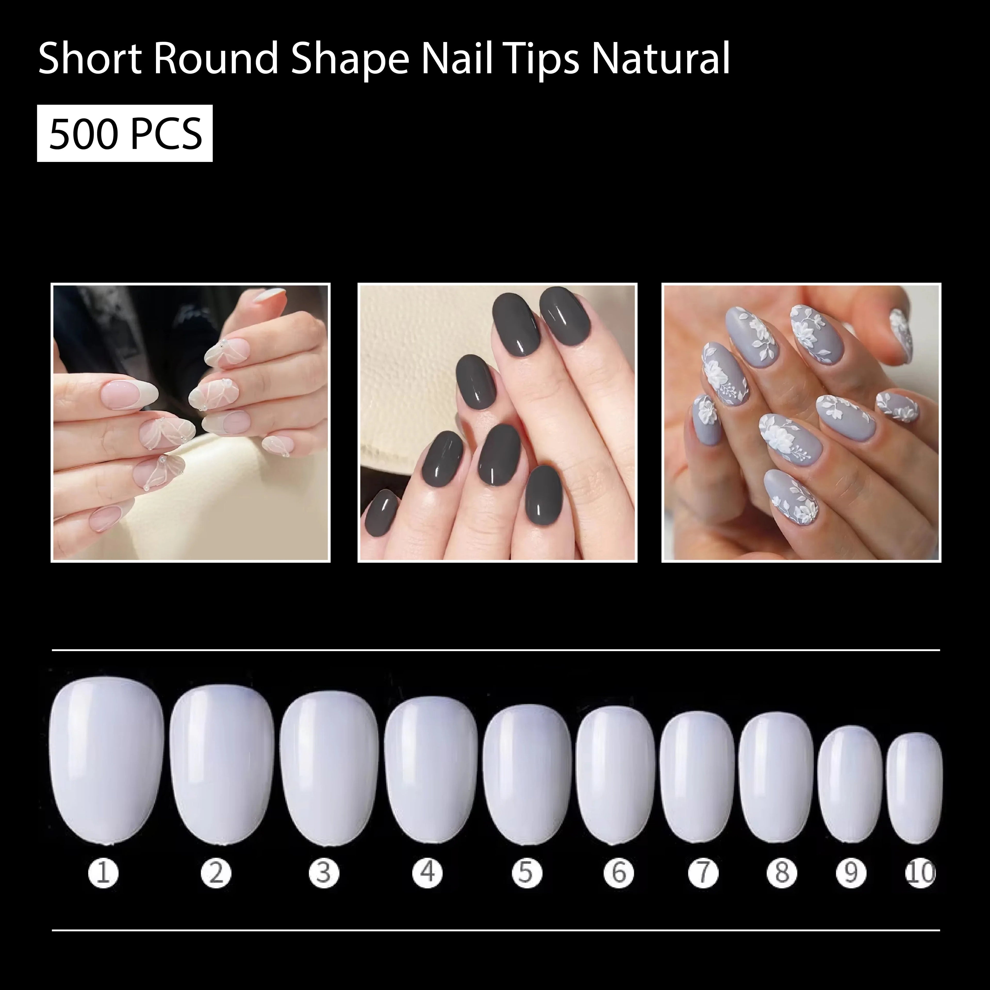 PKT 500pcs Short Round Shape Nail Tips Natural