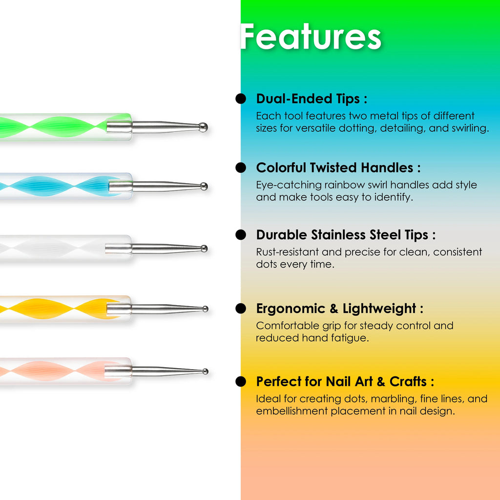 Rainbow Nail Dotting Tool Set 5Pc