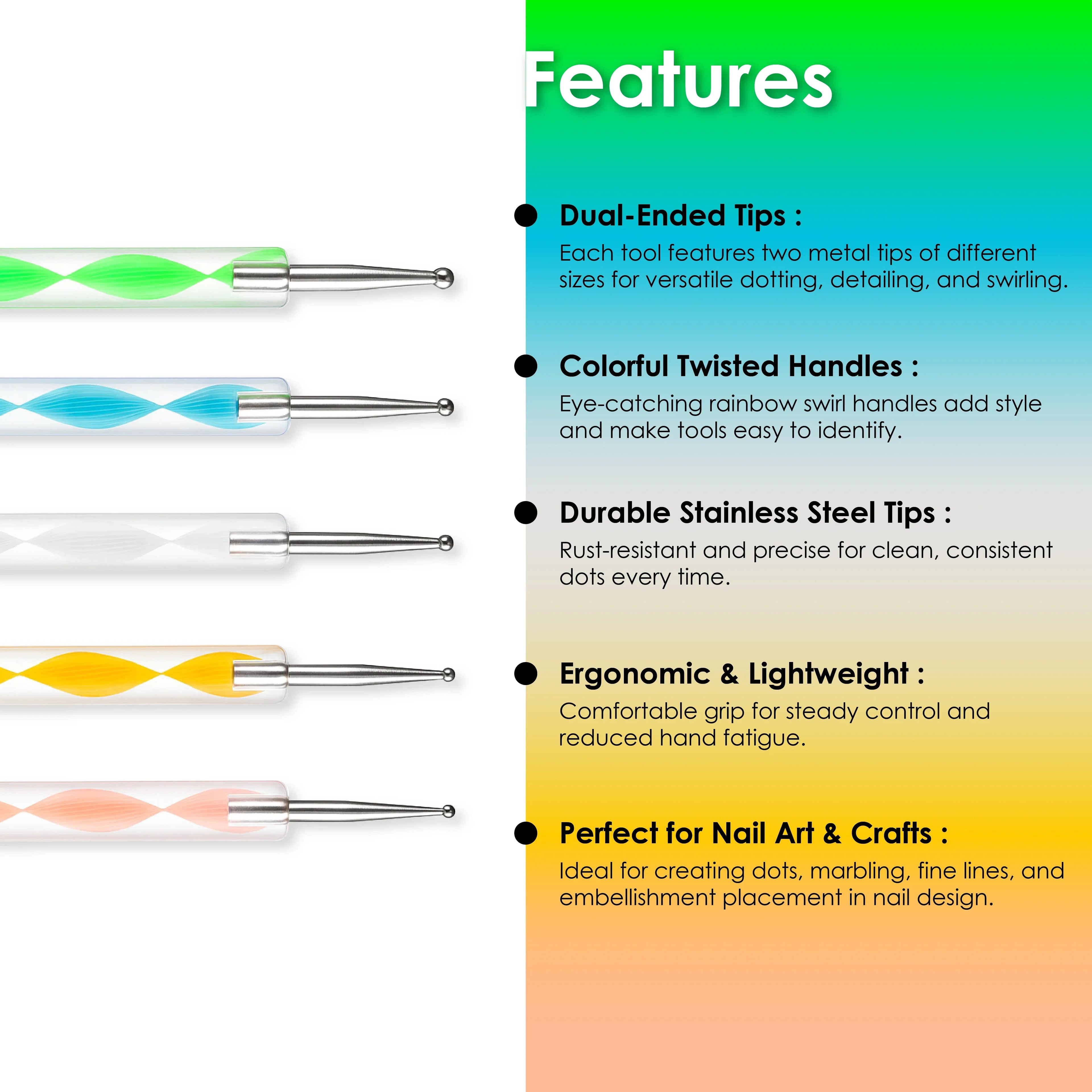 Rainbow Nail Dotting Tool Set 5Pc