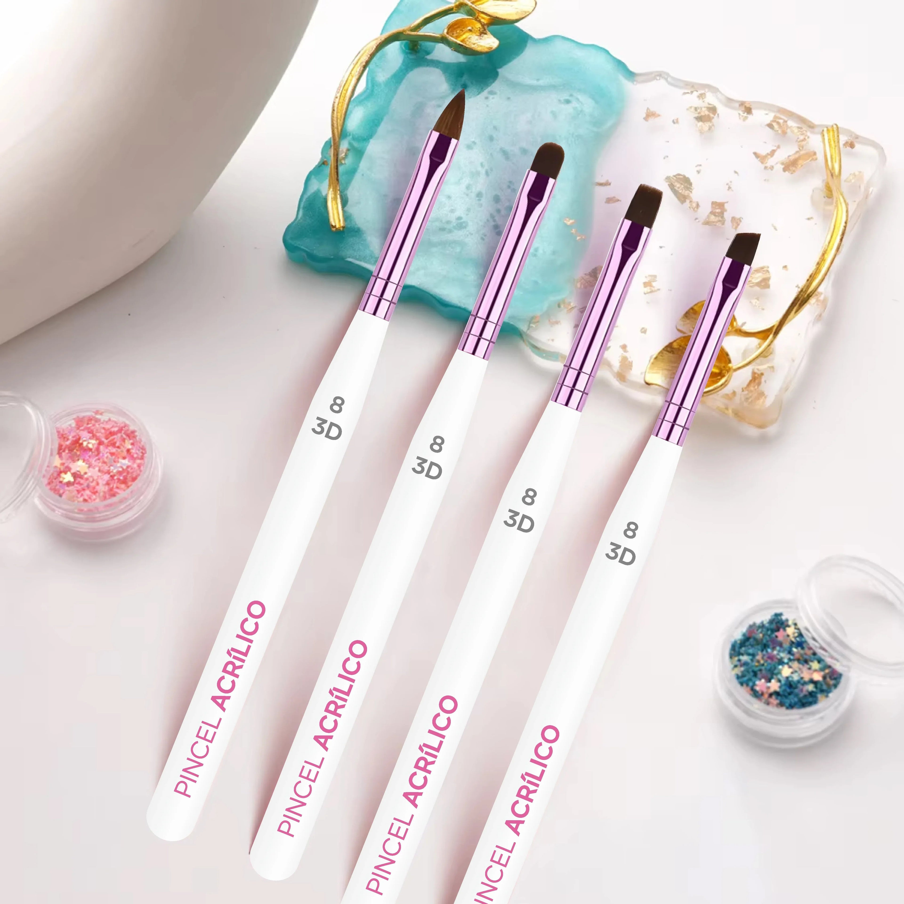 White Gel Brush Set 4Pcs