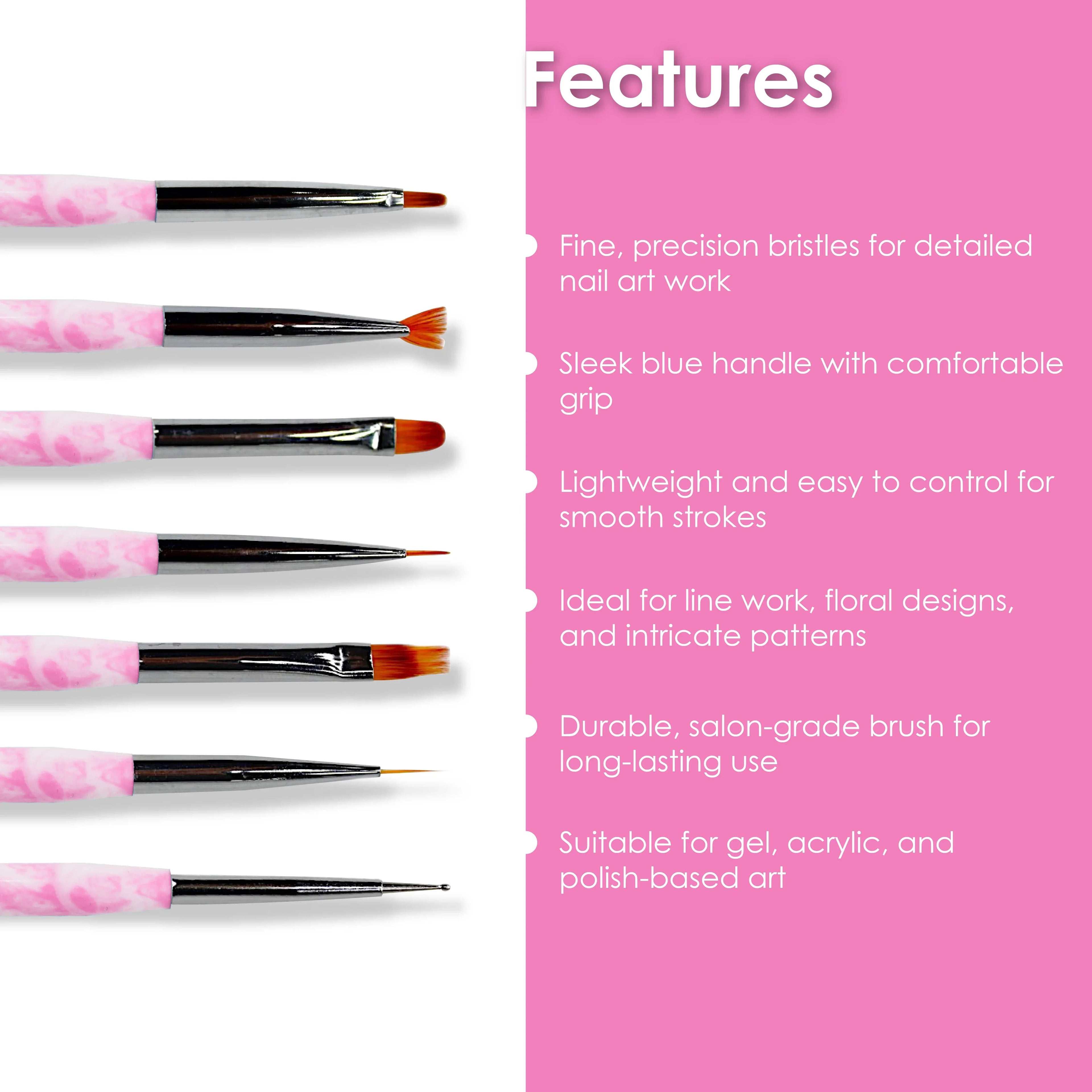 Nail Art Brush Set 7 Pcs Pink
