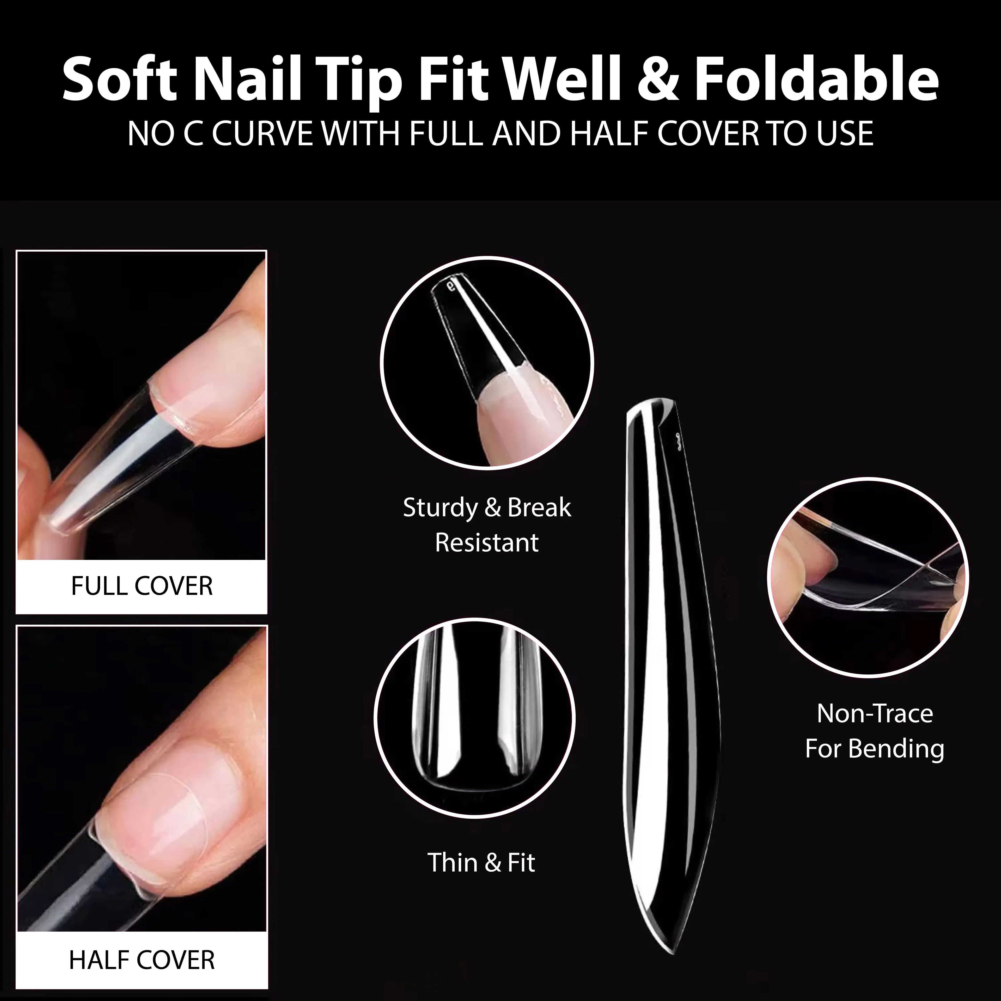 PKT 500pcs T-Shape Nail Tips Clear