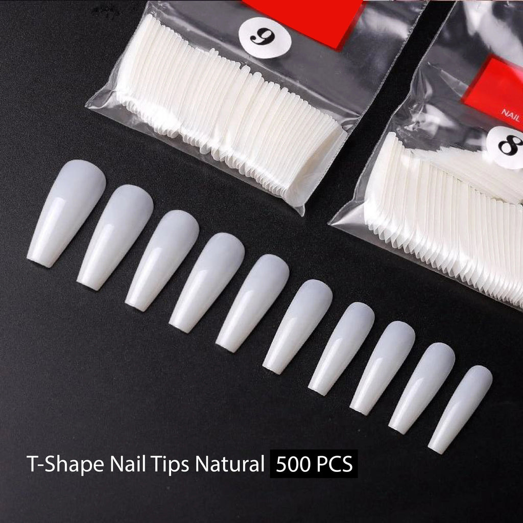 PKT 500pcs T-Shape Nail Tips Natural
