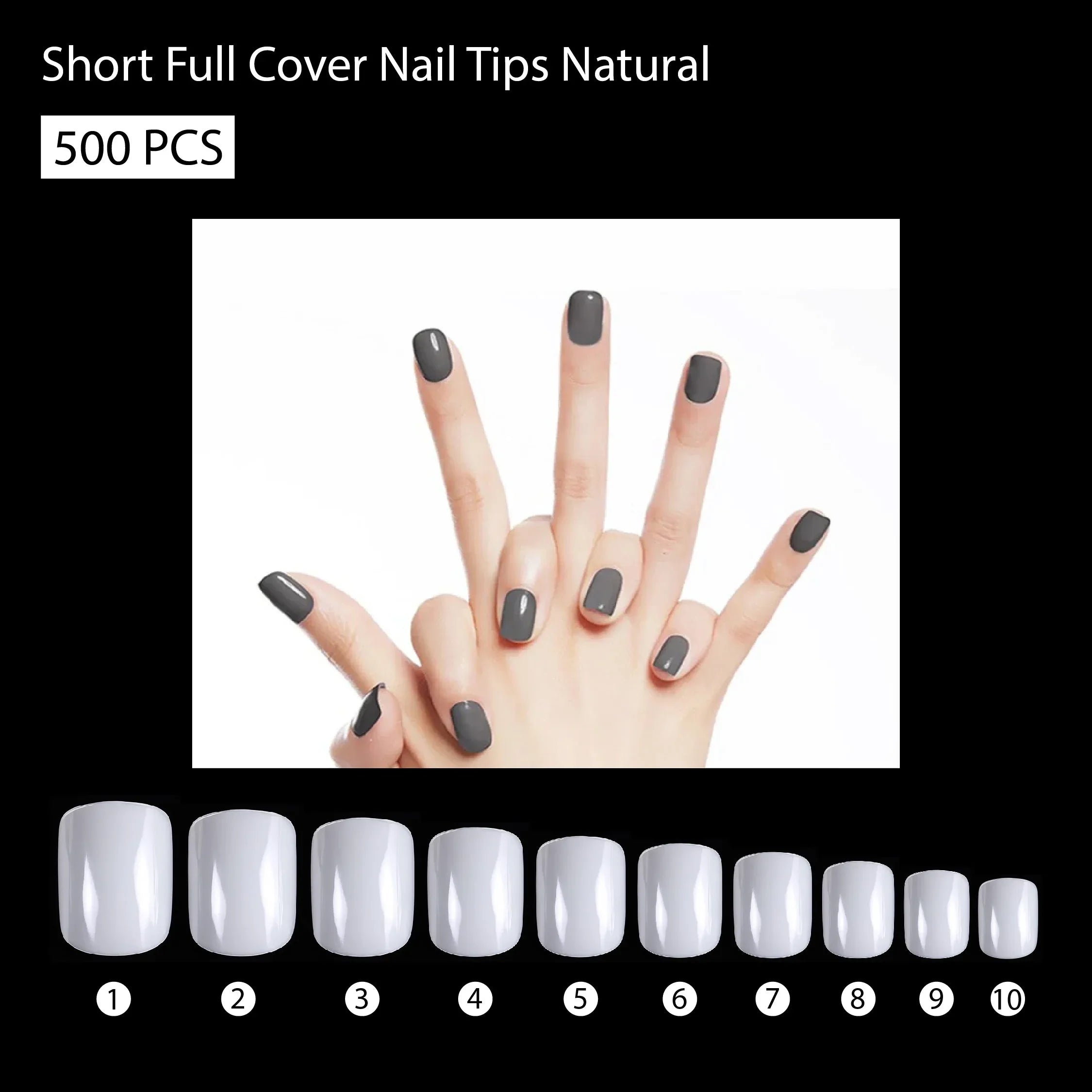 PKT 500pcs Short Full Cover Nail Tips Natural