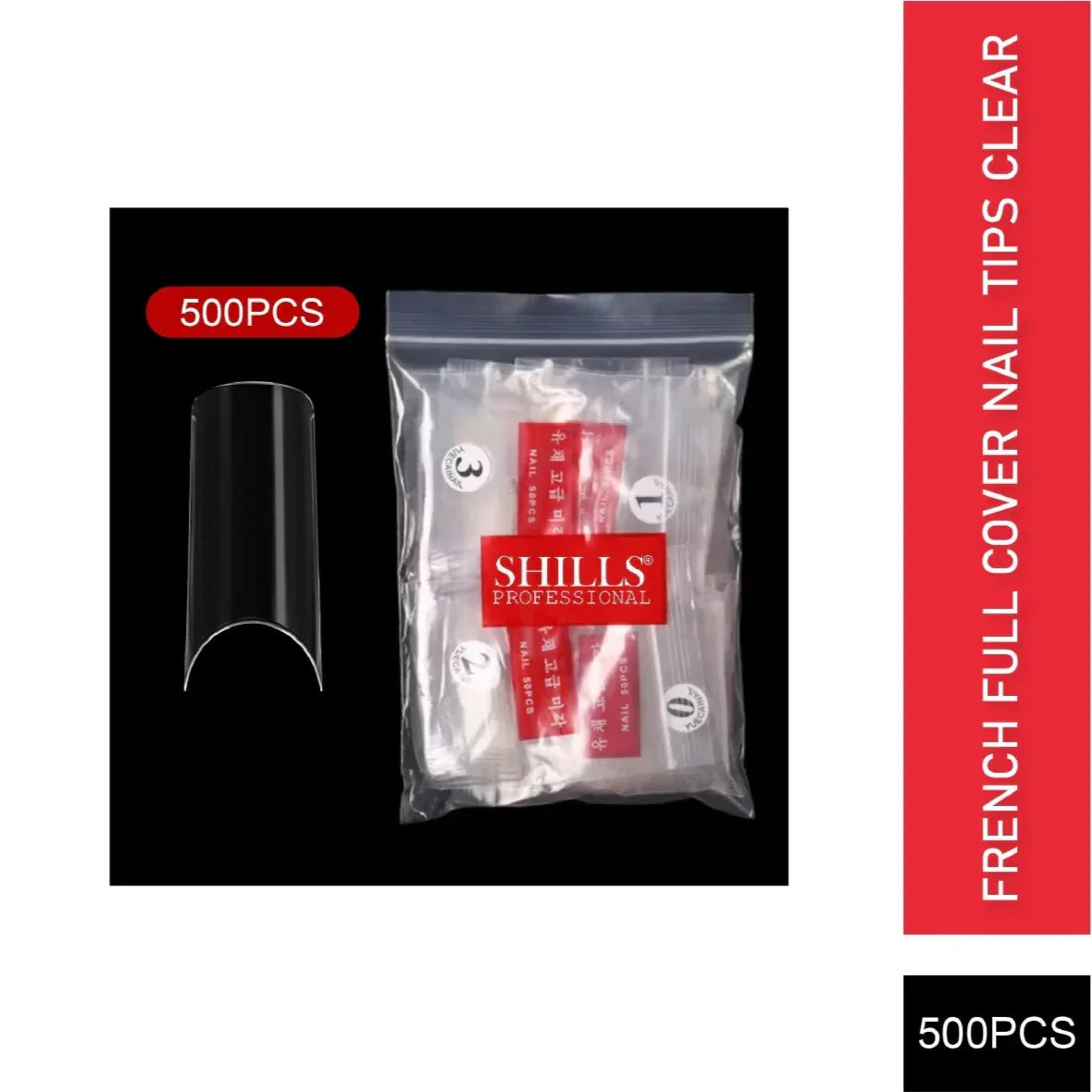 PKT 500pcs French Full Cover Nail Tips Clear