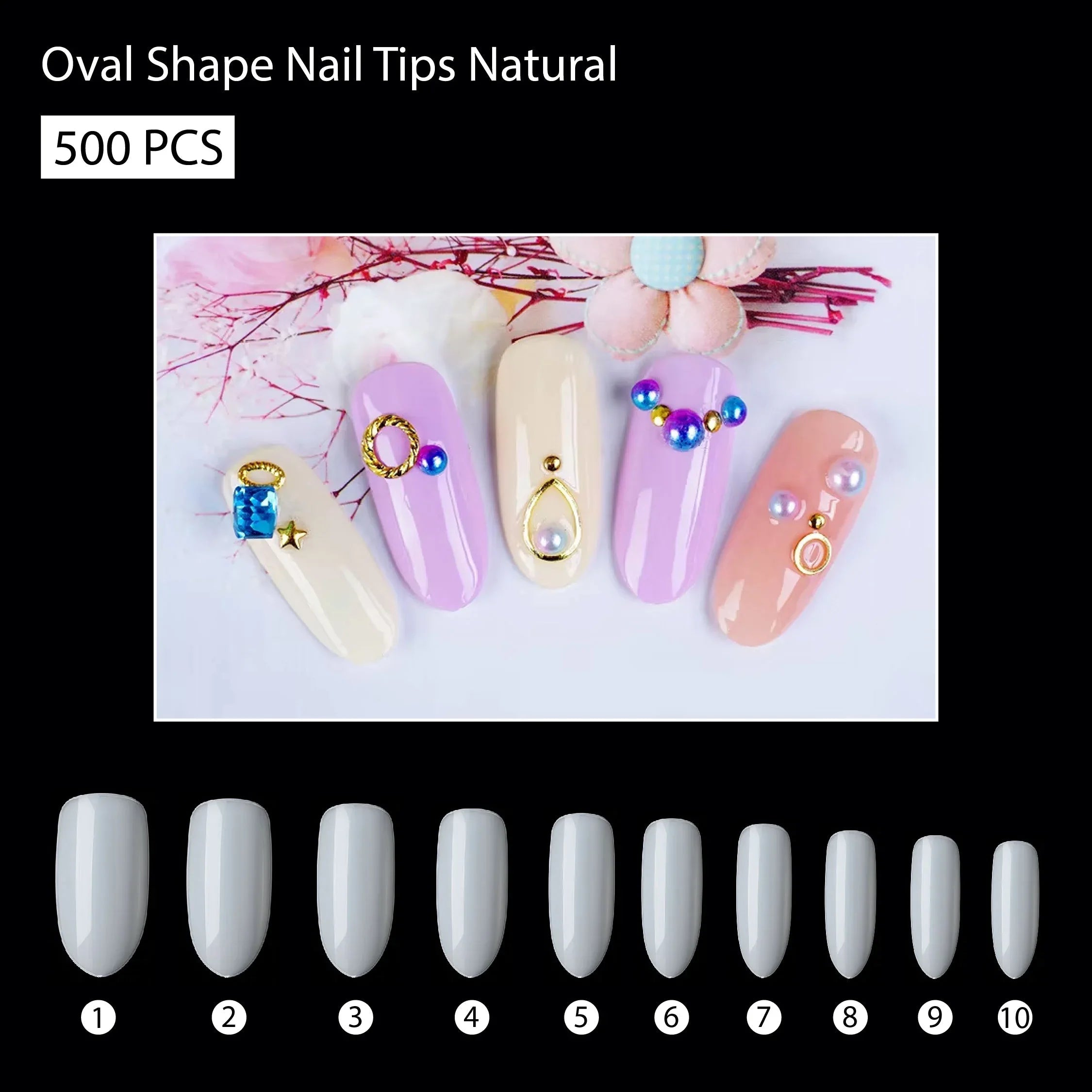 PKT 500pcs Oval Shape Nail Tips Natural