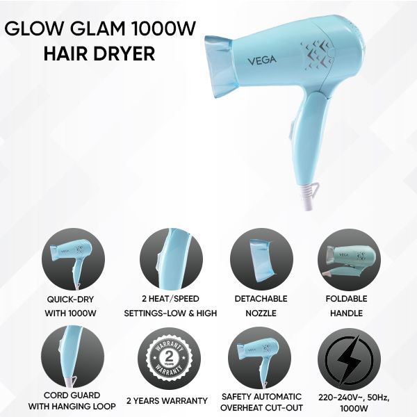 VEGA Glow Glam 1000 Watts Hair Dryer-VHDH-26