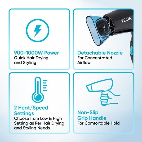 VEGA Glow Glam 1000 Watts Hair Dryer-VHDH-26