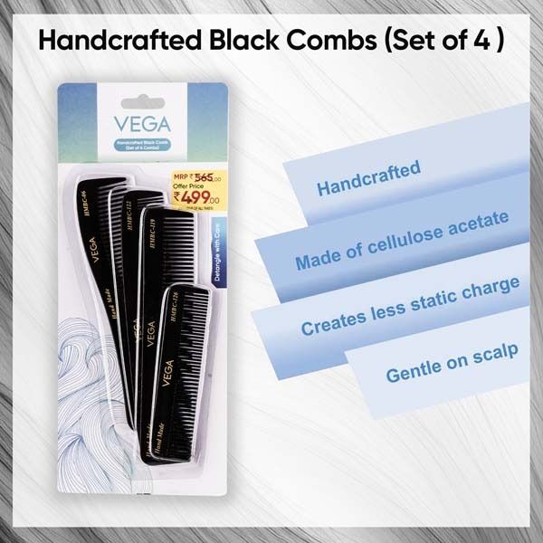 Vega Handcrafted Black Combs (Set of 4 combs) - HMBCS-02