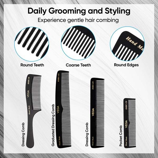 Vega Handcrafted Black Combs (Set of 4 combs) - HMBCS-02