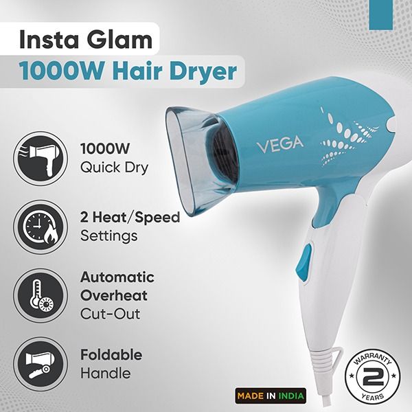 Vega Insta Glam 1000 Watts Hair Dryer - VHDH-29