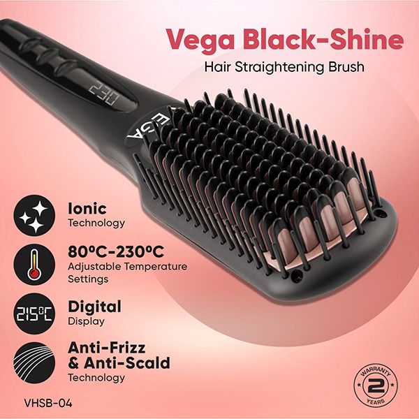 VEGA Black-Shine Hair Straightening Brush-VHSB-04