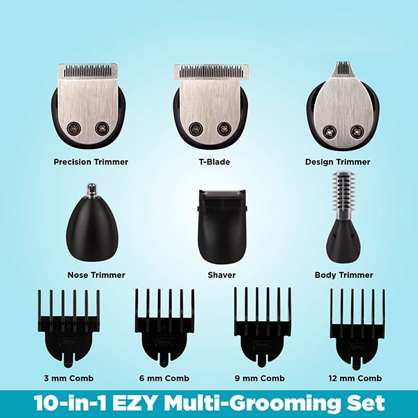 VEGA Men 10-in-1 EZY Multi-Grooming Set with Beard/Hair Trimmer, Nose Trimmer & Body Groomer And Shaver, (VHTH-22)