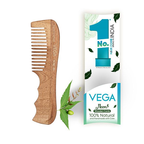 Vega Neem Wooden Comb with Grip Handle - WNC-02