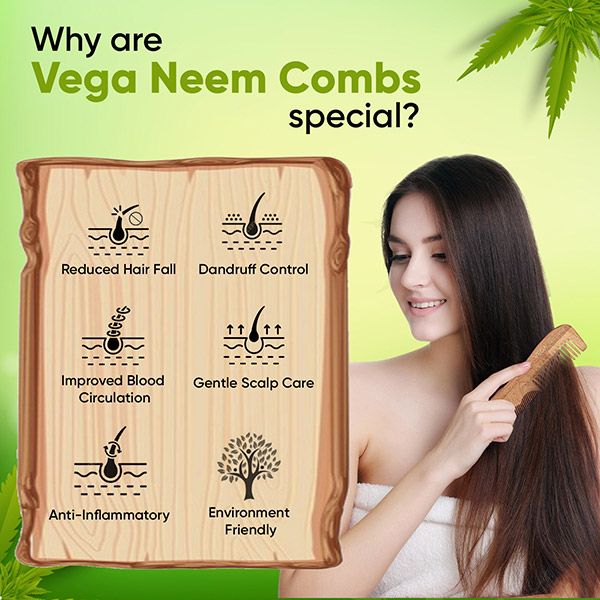 Vega Neem Wooden Comb with Grip Handle - WNC-02