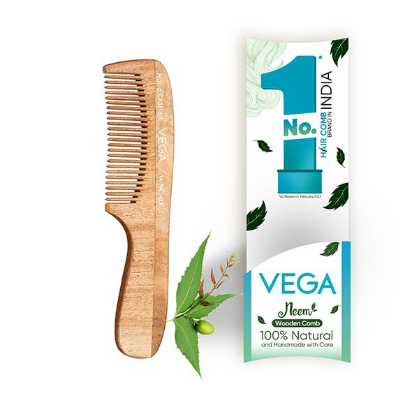 Vega Neem Wooden Comb with Handle - WNC-03