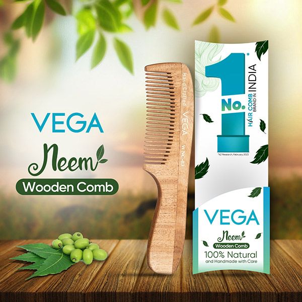 Vega Neem Wooden Comb with Handle - WNC-03