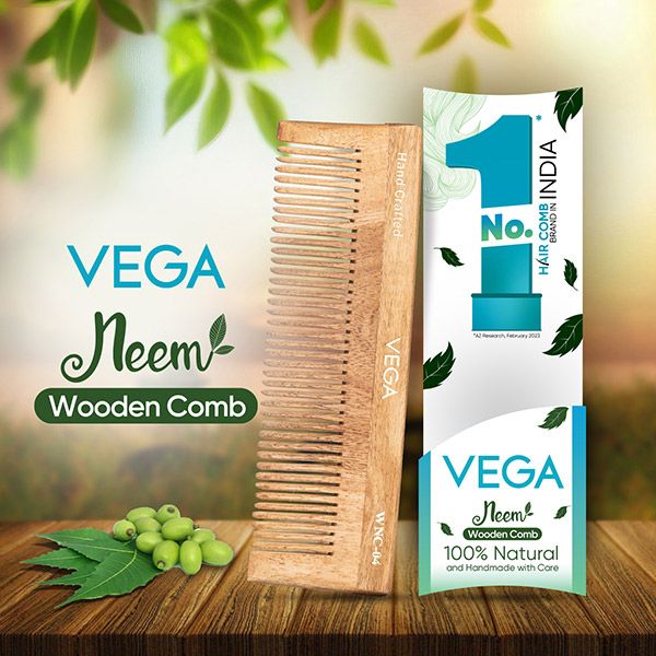 Vega Neem Wooden Comb Fine Toothed - WNC-04